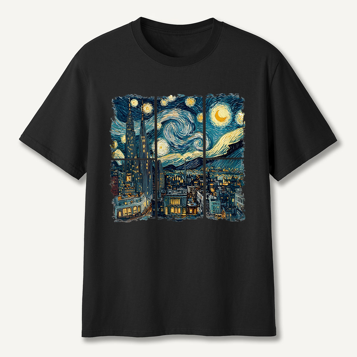 Swirl Night Sky Cityscape T-Shirt