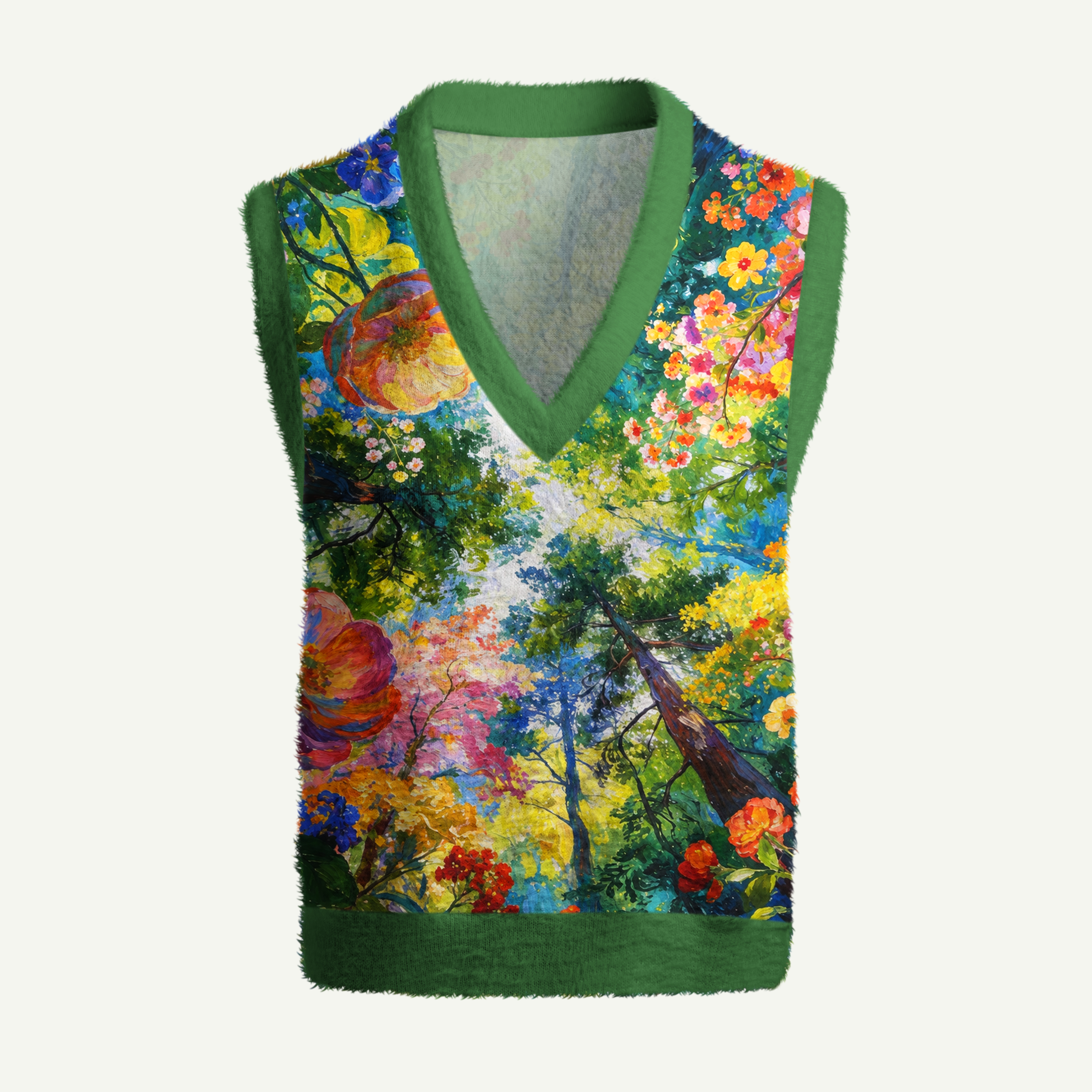 Sunlit Forest Canopy Wildflower Garden Women's Fuzzy Vest Sweater