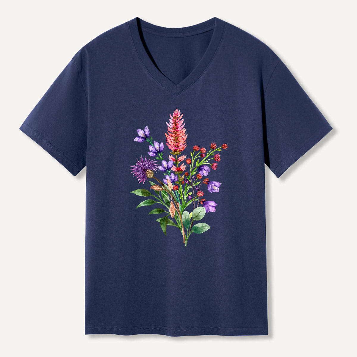Wildflower Watercolor Bouquet V-neck T-Shirt