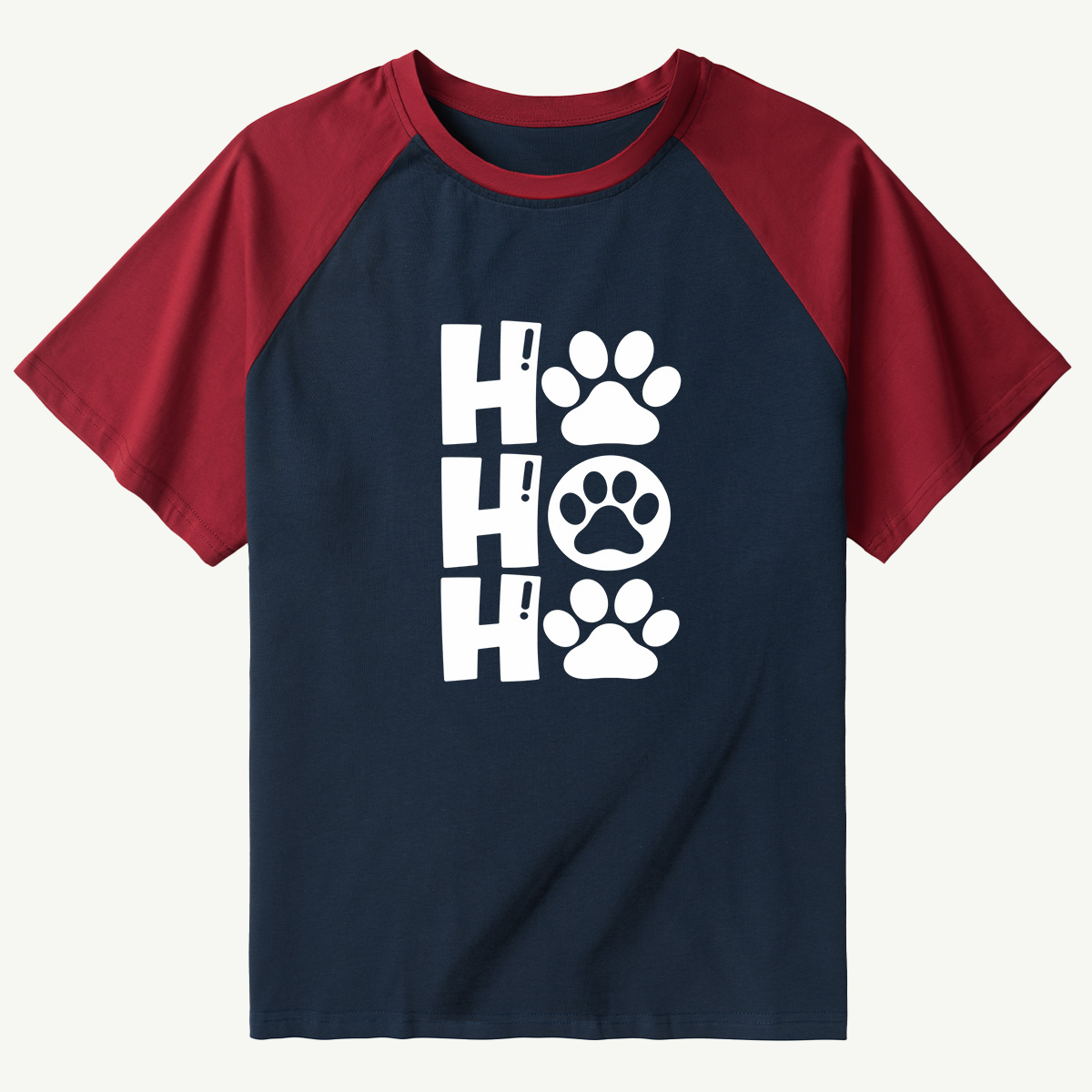 Ho Ho Ho Christmas Paw Print Typography Raglan T-Shirt