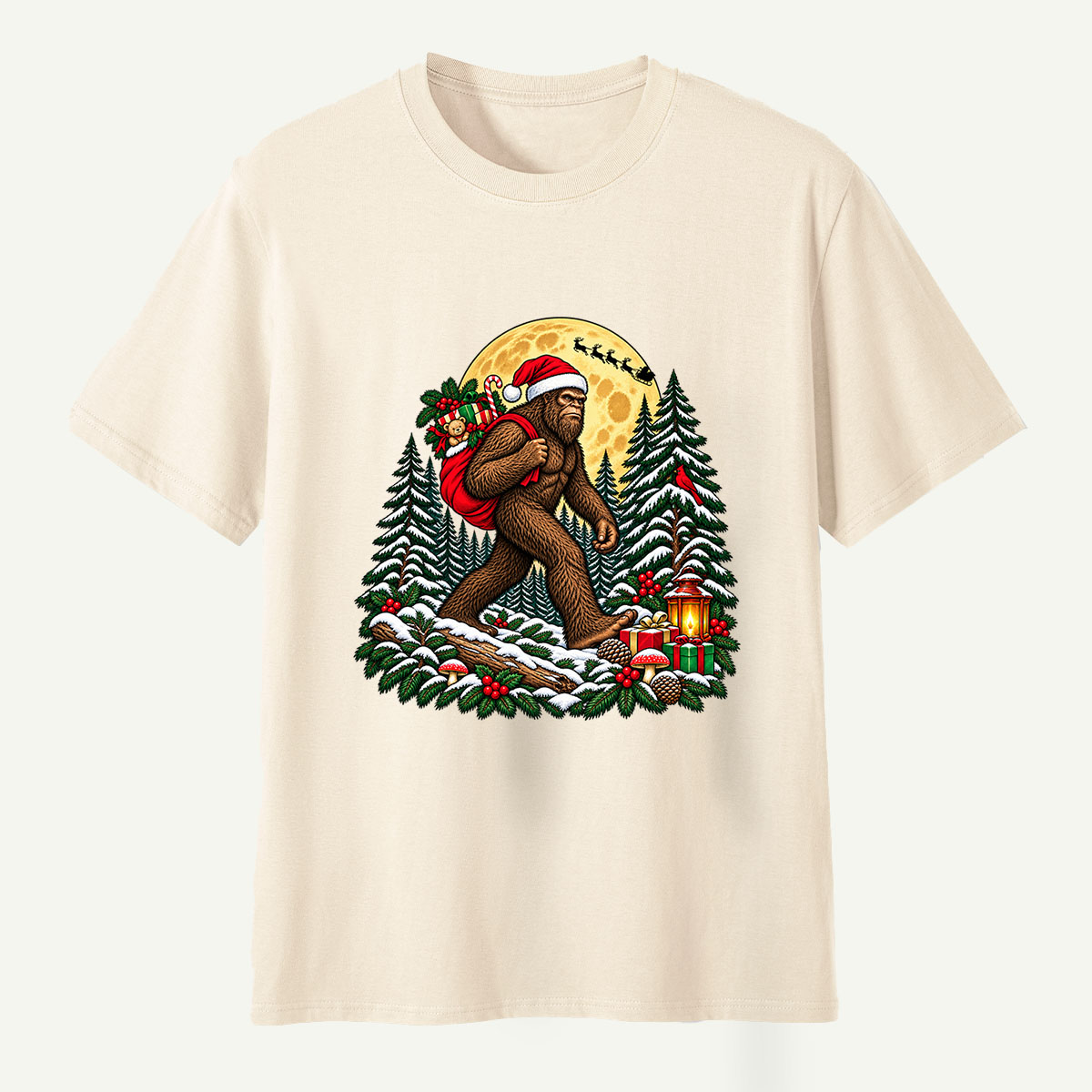 Christmas Bigfoot Santa Gift Delivery In Snowy Forest T-Shirt