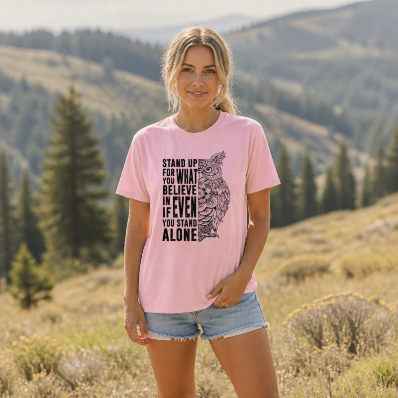 Stand Up for What You Believe Owl Half Mandala T-Shirt