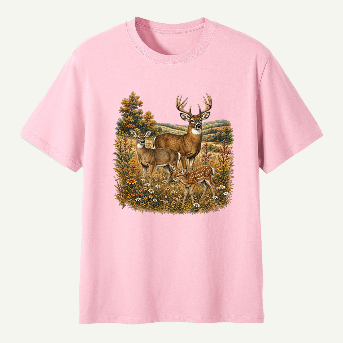 Autumn Deer Family Meadow Scene T-Shirt