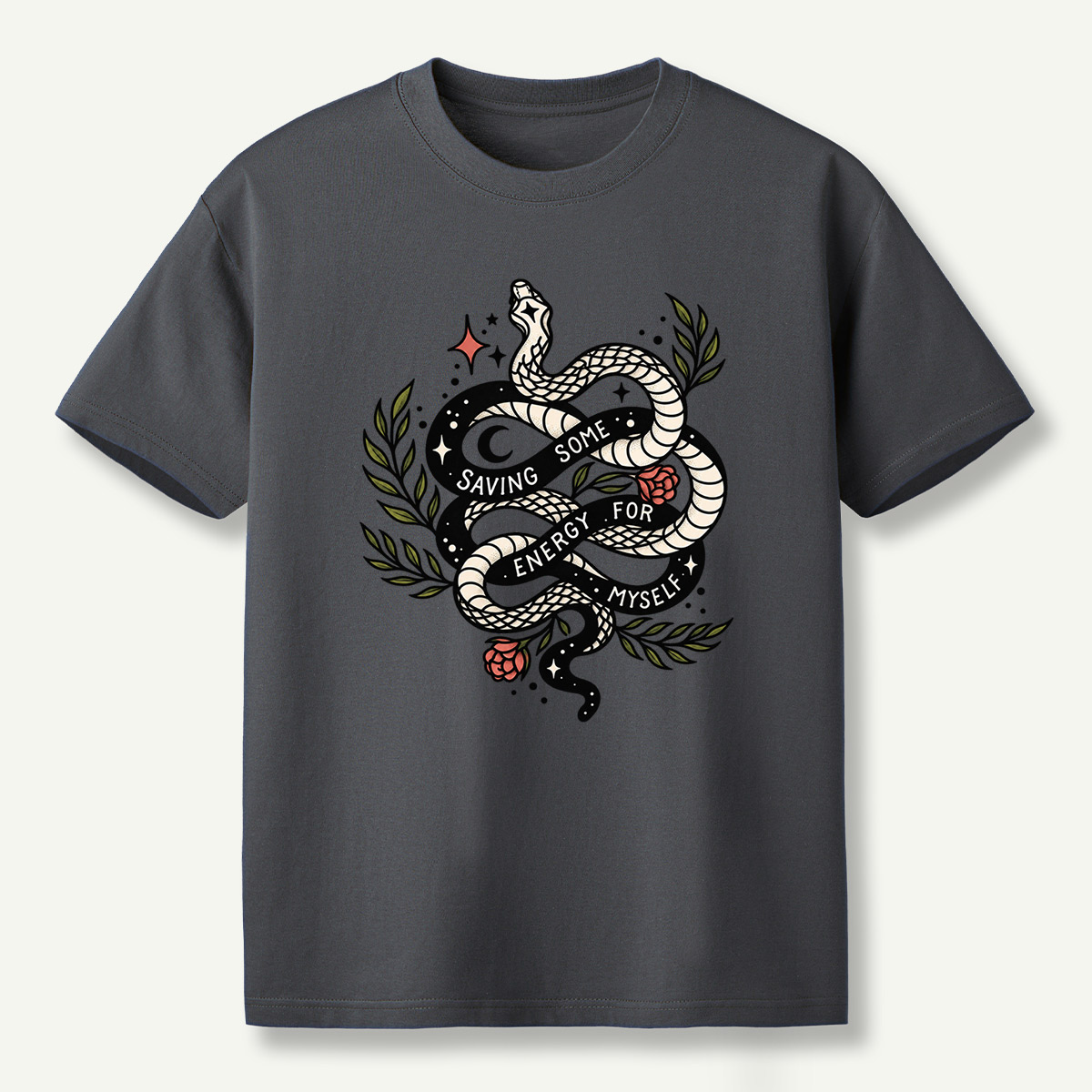 Saving Some Energy For Myself Snake Rose Celestial Design T-Shirt