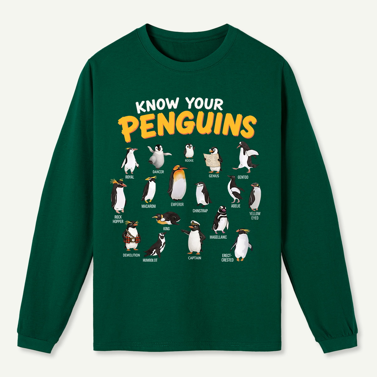 Know Your Penguins Penguin Species T‑Shirt Long Sleeve T-Shirt