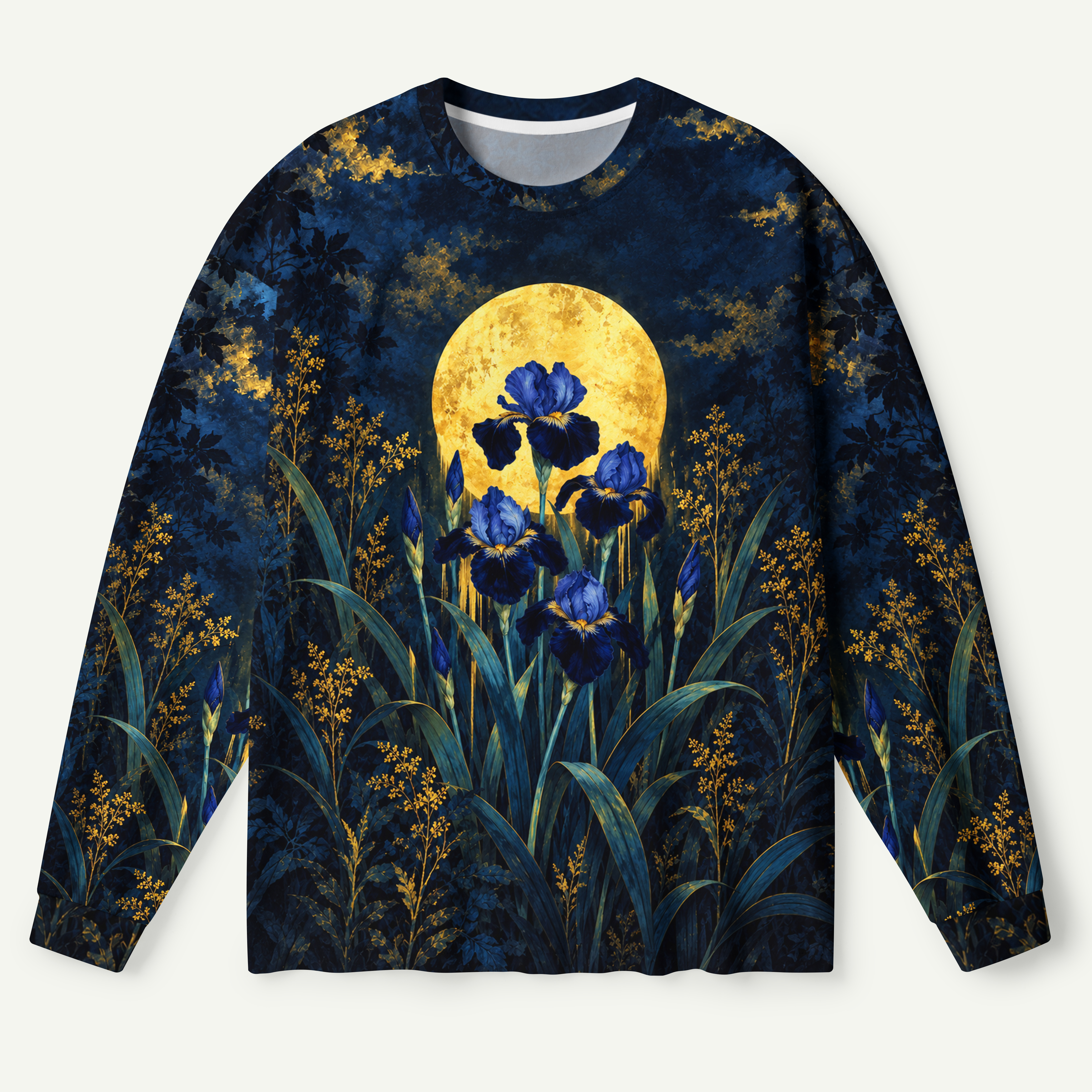 Moonlit Blue Iris Golden Garden Premium Pure Cotton Long Sleeves