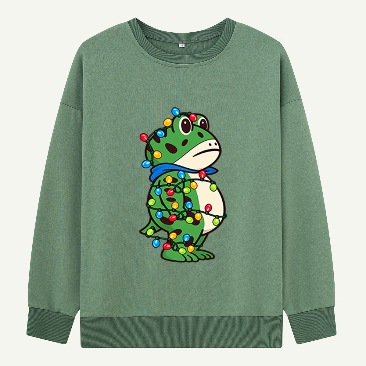 Cute Green Dinosaur Wrapped In Colorful Christmas Lights Sweatshirts
