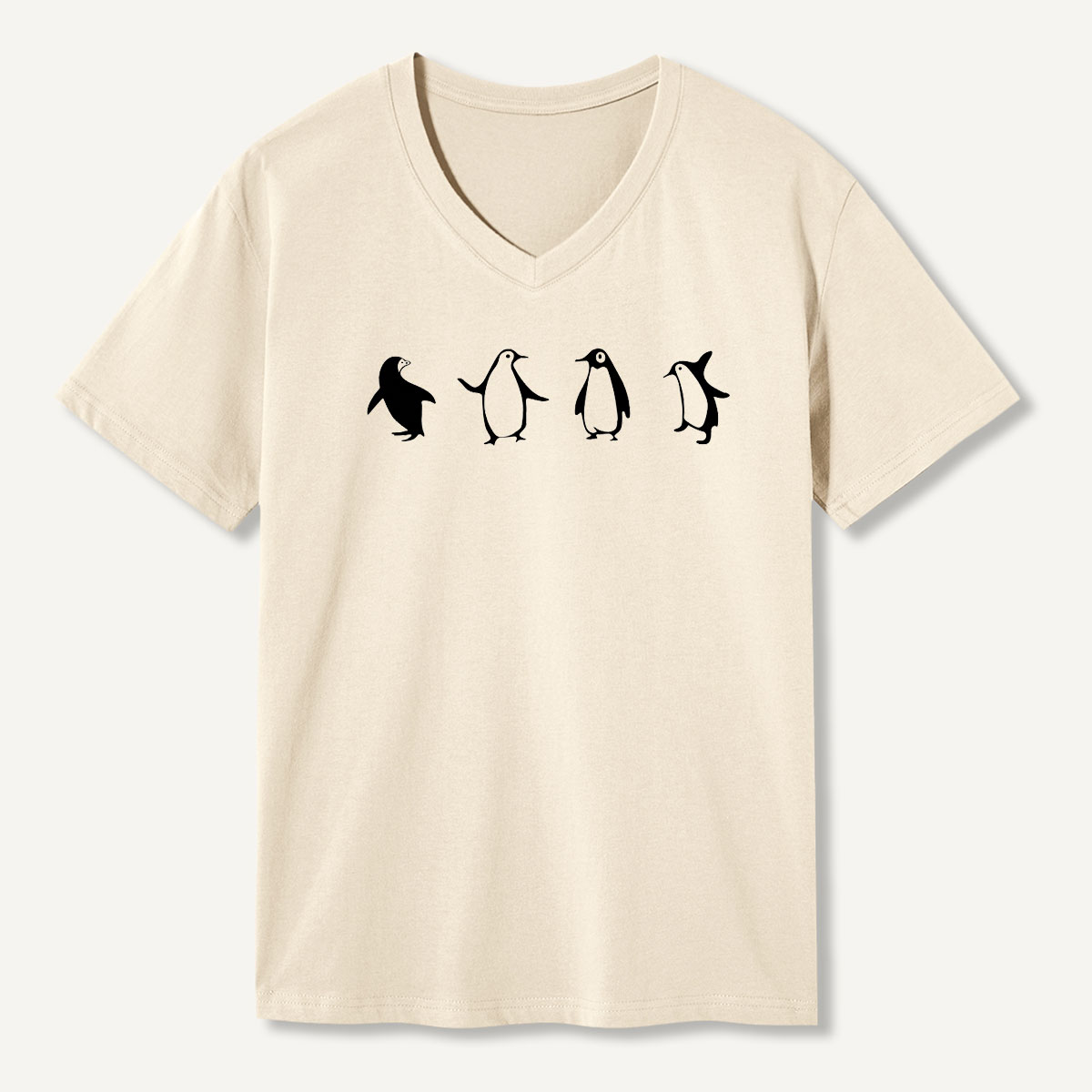 Penguin Waddle Silhouette Parade V-neck T-Shirt