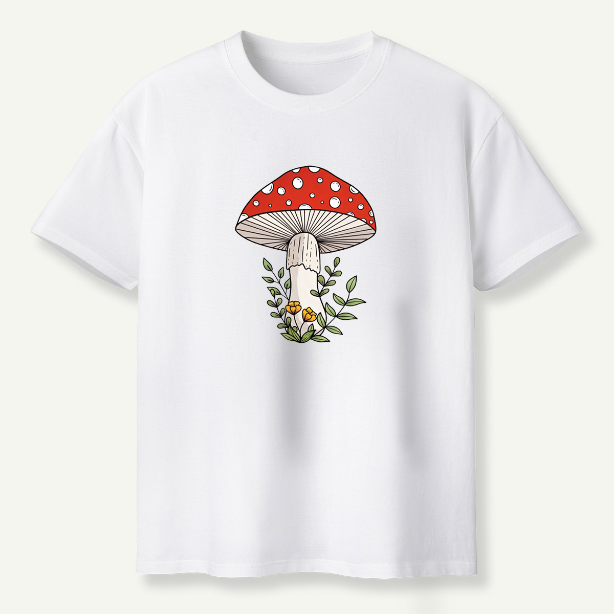 Red Amanita Mushroom Wildflower Botanical Illustration T-Shirt