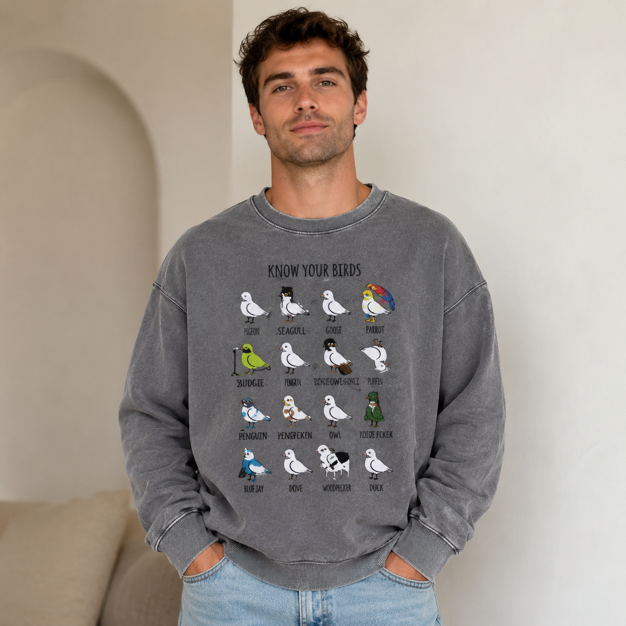 Know Your Birds Bird Chart Washed Sweatshirts