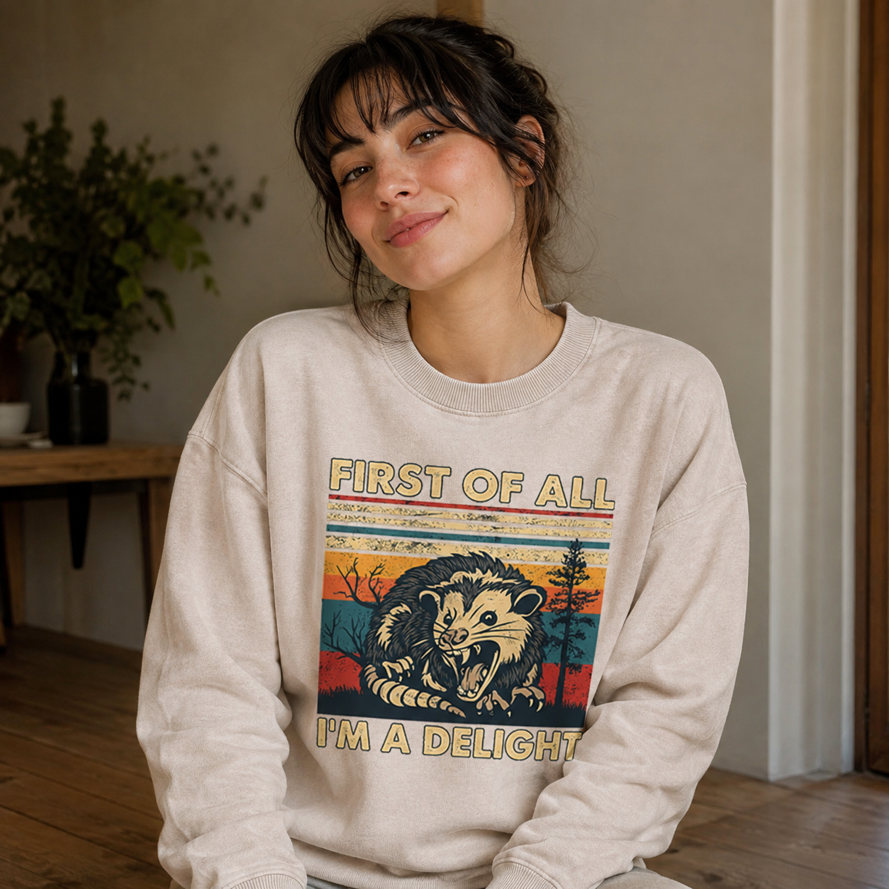 First of All I’m a Delight Opossum  Washed Sweatshirts