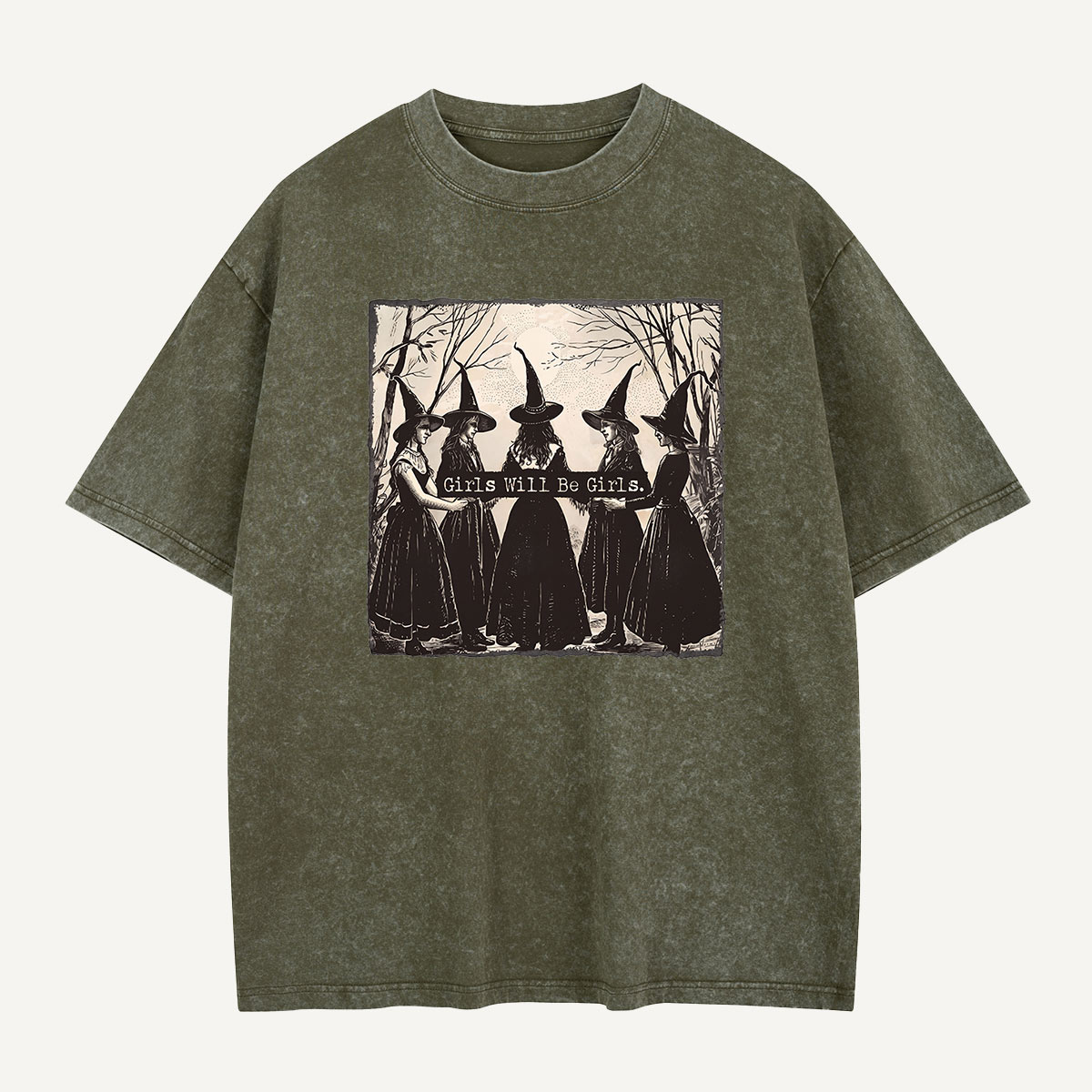 Girls Will Be Girls Witch Circle Washed T-Shirt