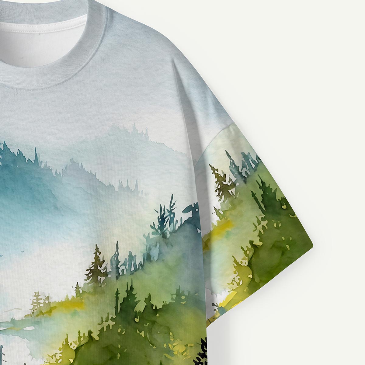 Watercolor Misty Mountain Forest Eco All-Over Print T-Shirt