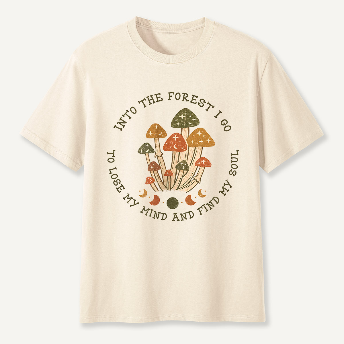 Into the Forest I Go Mushroom Moon Phases T-Shirt