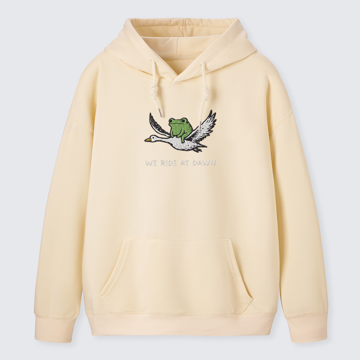 Crane and Frog Nature Duo Embroidered Cotton Hoodie