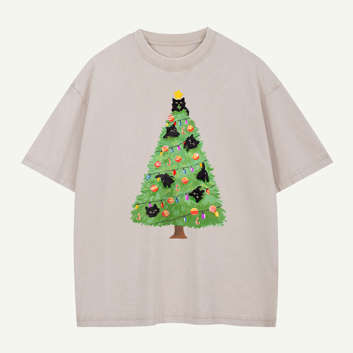 Cats in the Christmas Tree Washed T-Shirt