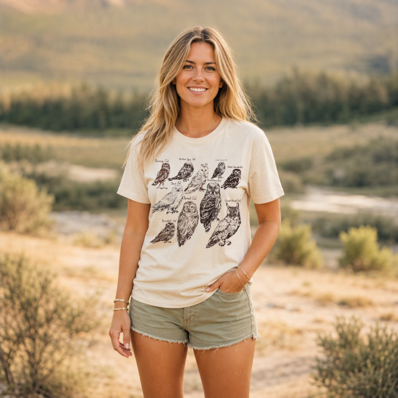 Illustrated Owl Species Nature T-Shirt