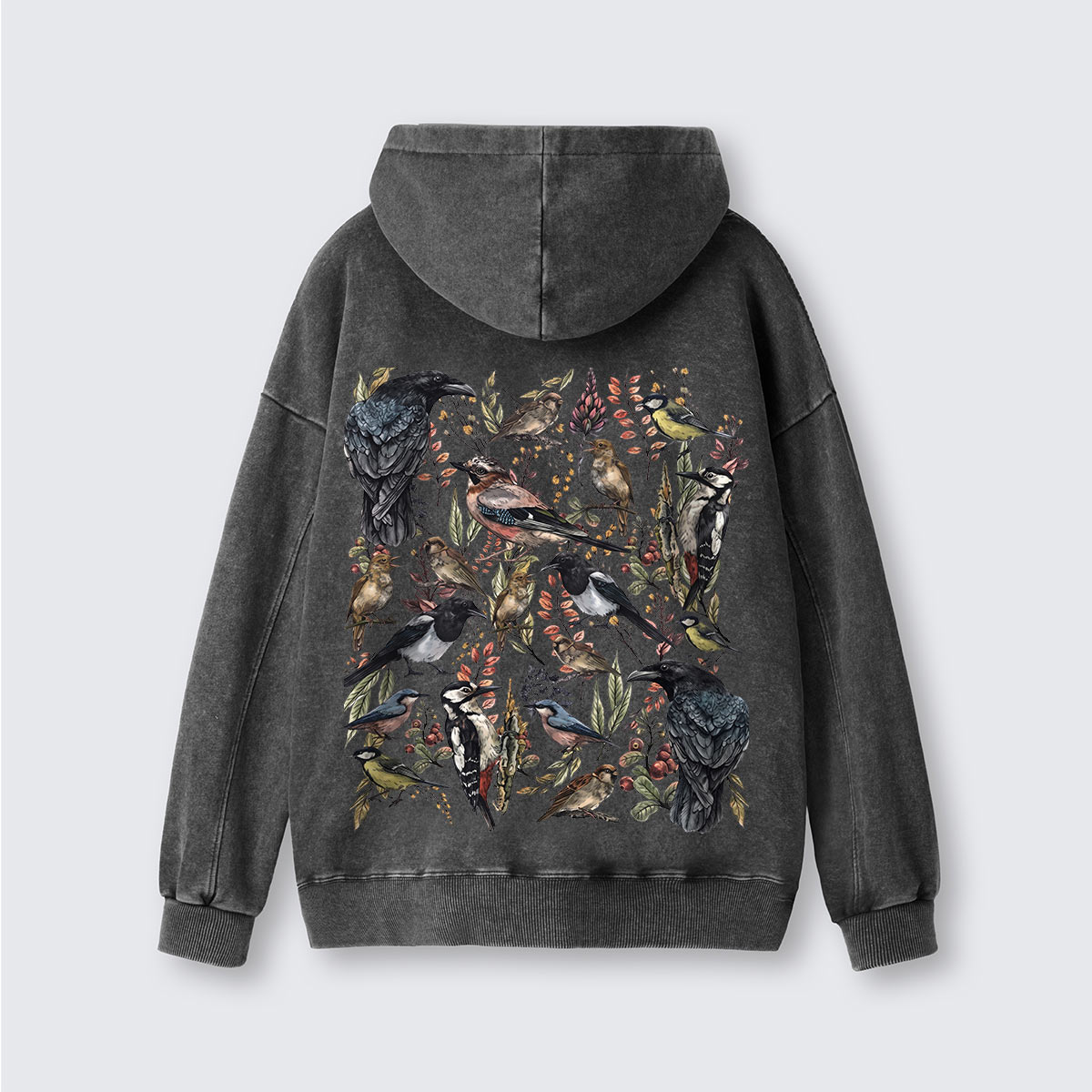 Vintage Wild Birds Botanical  Washed Hoodie