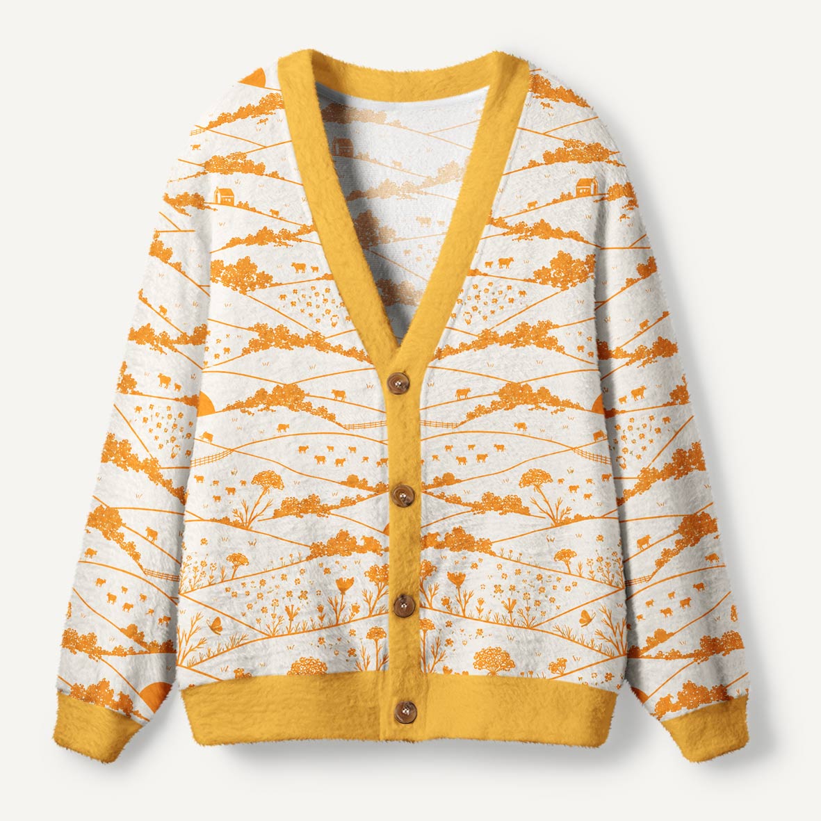 Countryside Cattle Ranch Rolling Hills And Wildflower Meadow Ugly Cardigan Sweaters