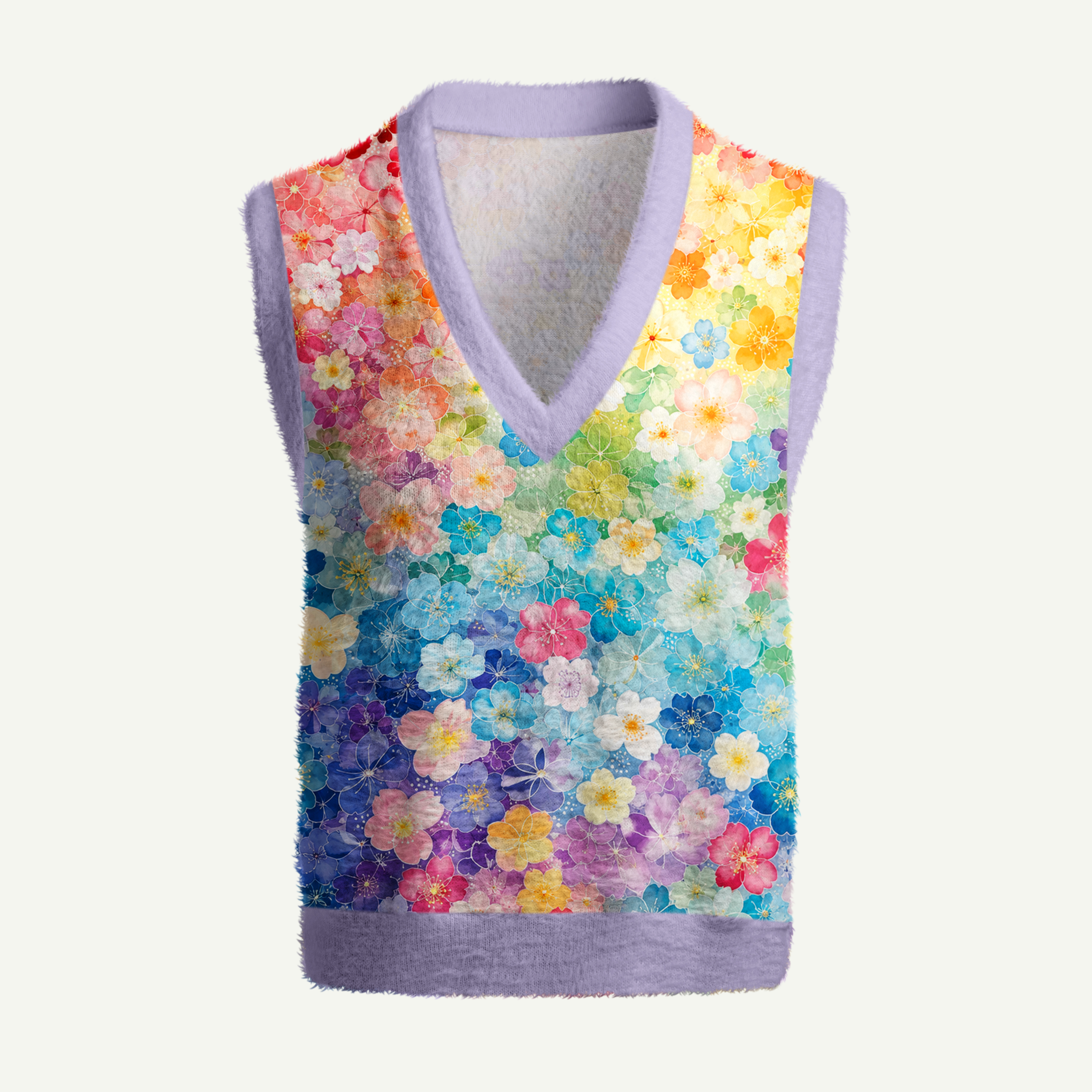 Rainbow Blossom Flower Garden Women's Fuzzy Vest Sweater