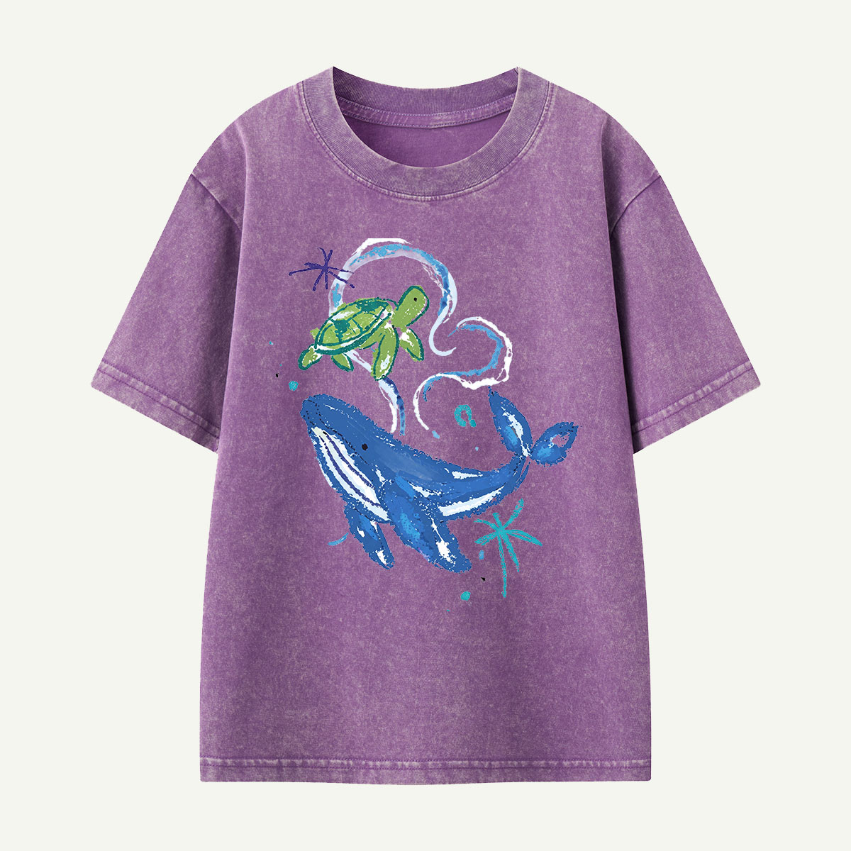 Whale and Turtle Ocean Friends Kids Washed T-Shirt