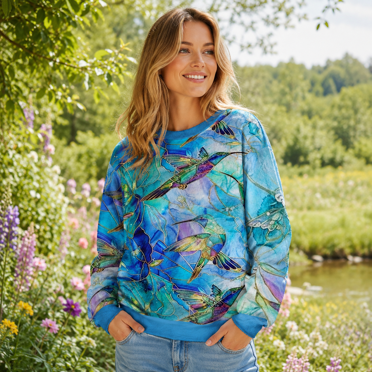 Hummingbird Garden Ugly Fuzzy Fleece Sweatshirt