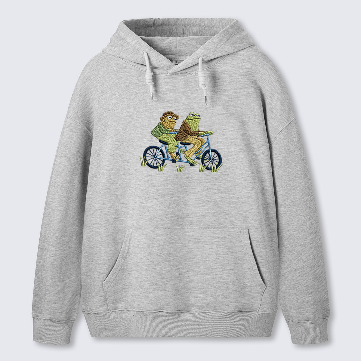 Frog on Bike Adventure Embroidered Cotton Hoodie
