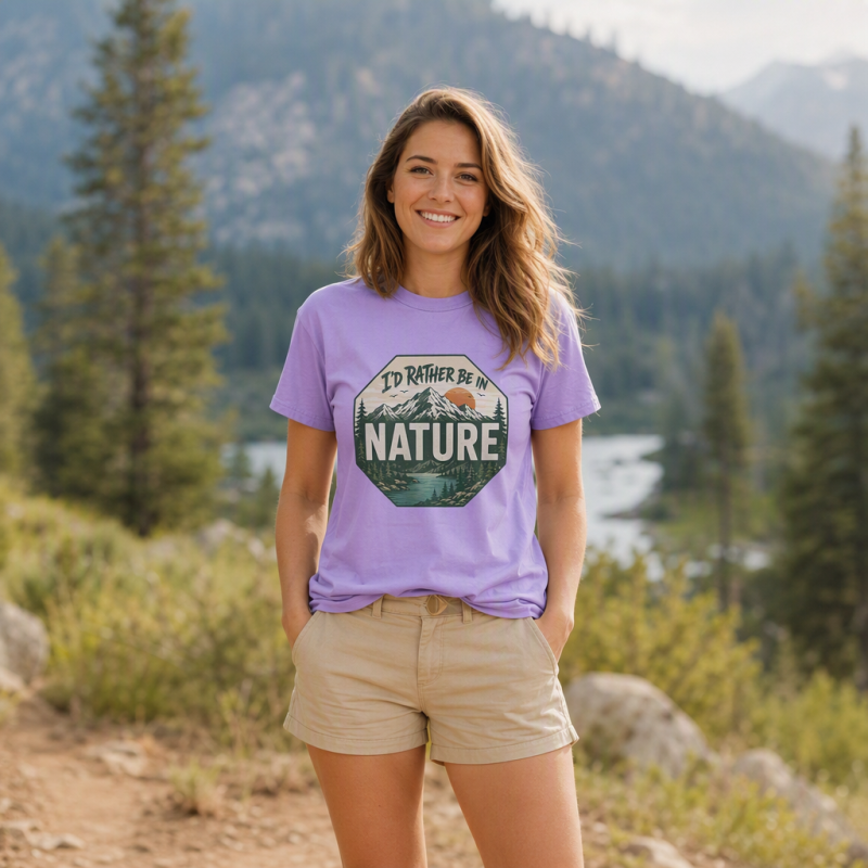 I’d Rather Be in Nature Mountain Stop Sign T-Shirt
