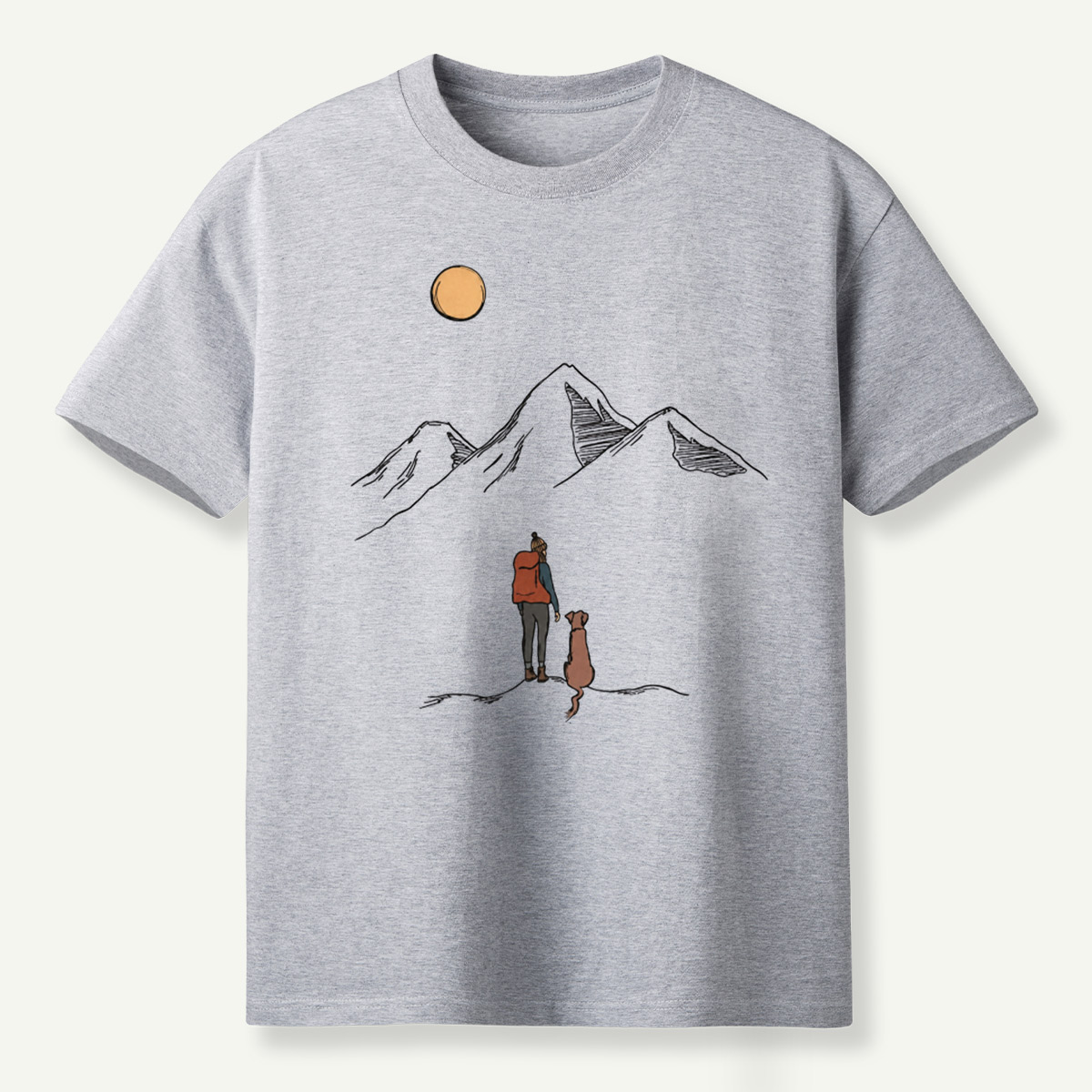 Moonlit Hiker And Dog Mountain Journey T-Shirt