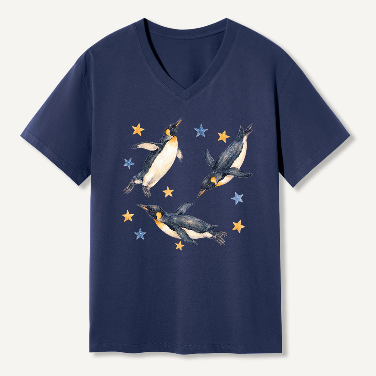 Flying Penguins Among The Stars V-neck T-Shirt