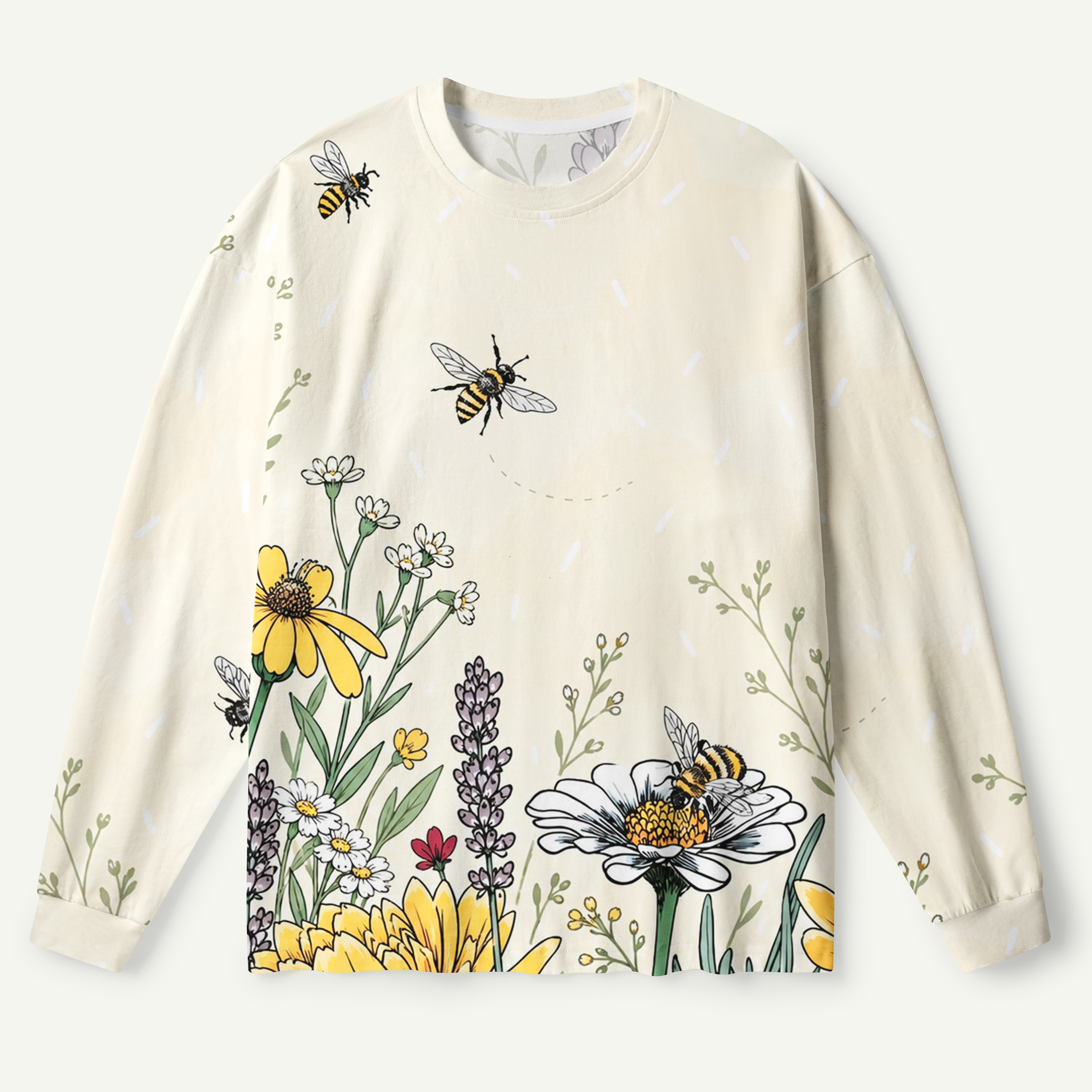 Wildflower Meadow And Bees Premium Pure Cotton Long Sleeves