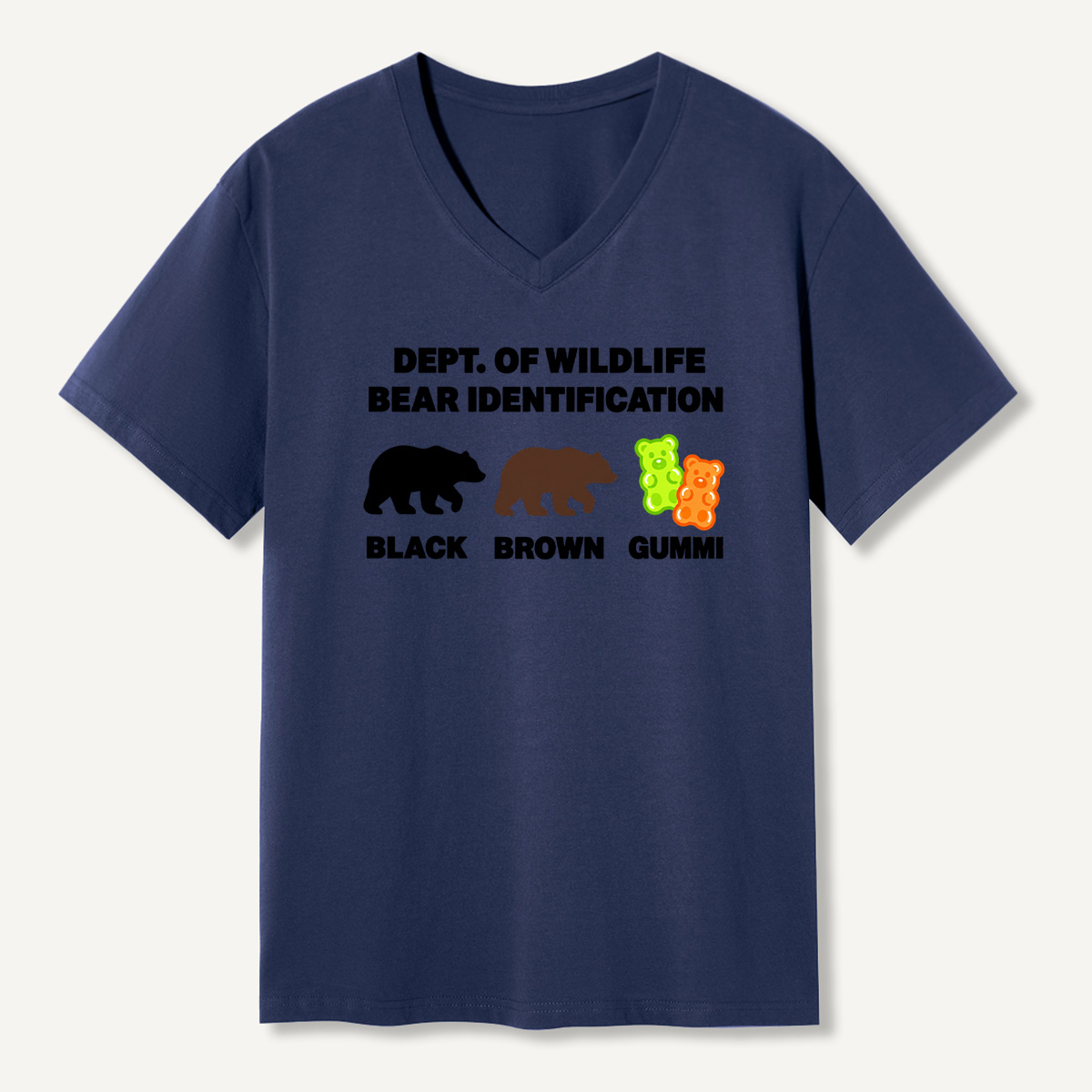 Dept Of Wildlife Bear Identification Black Brown Gummi V-neck T-Shirt