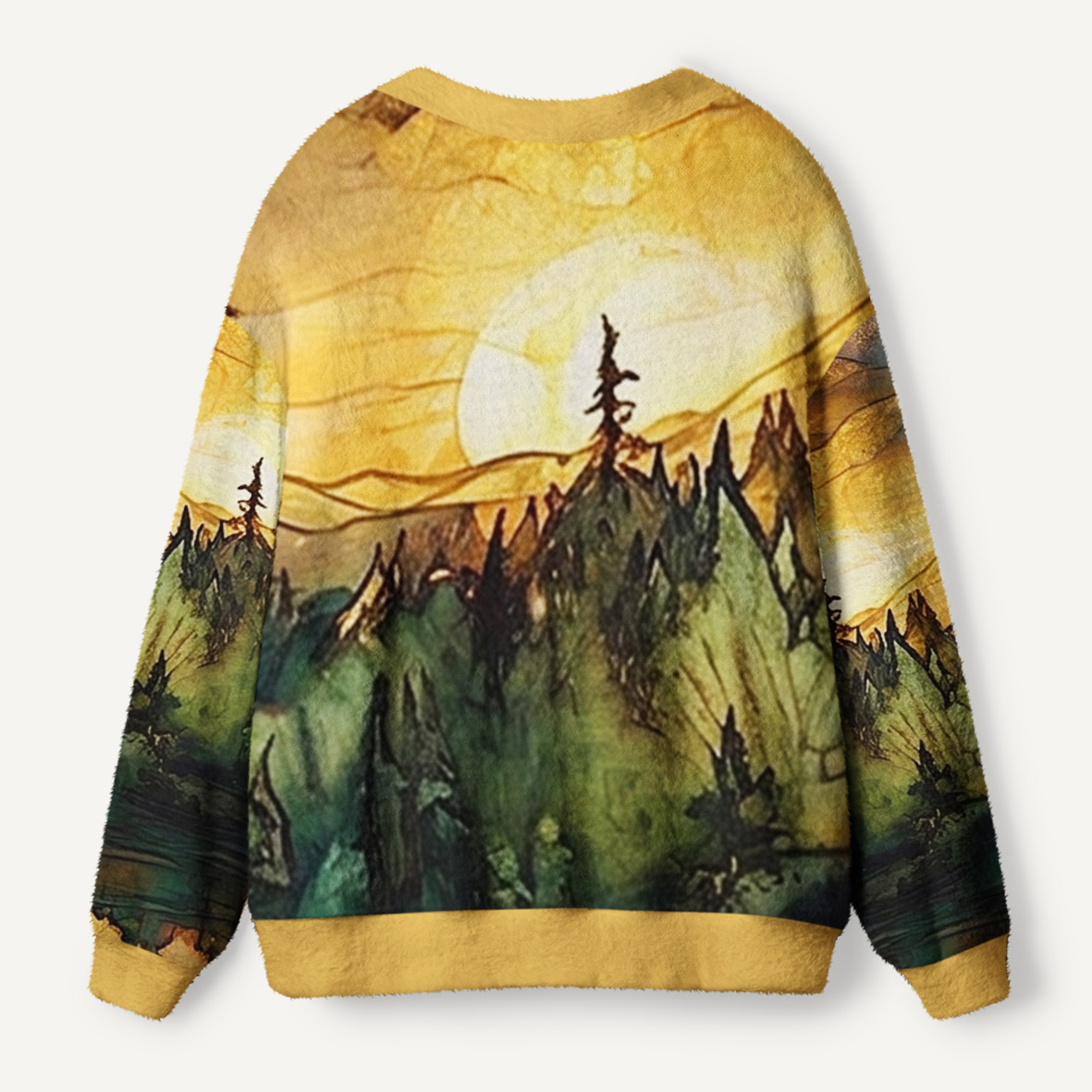 Sunset Alpine Forest Landscap Premium Ugly Cardigan Sweaters