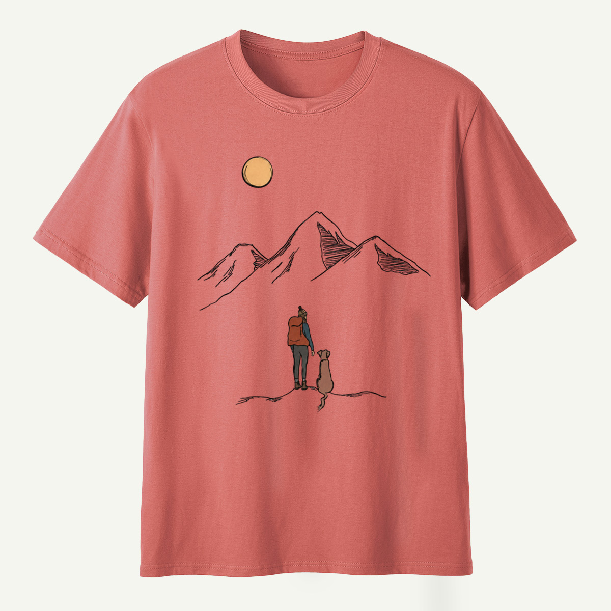 Moonlit Hiker And Dog Mountain Journey T-Shirt