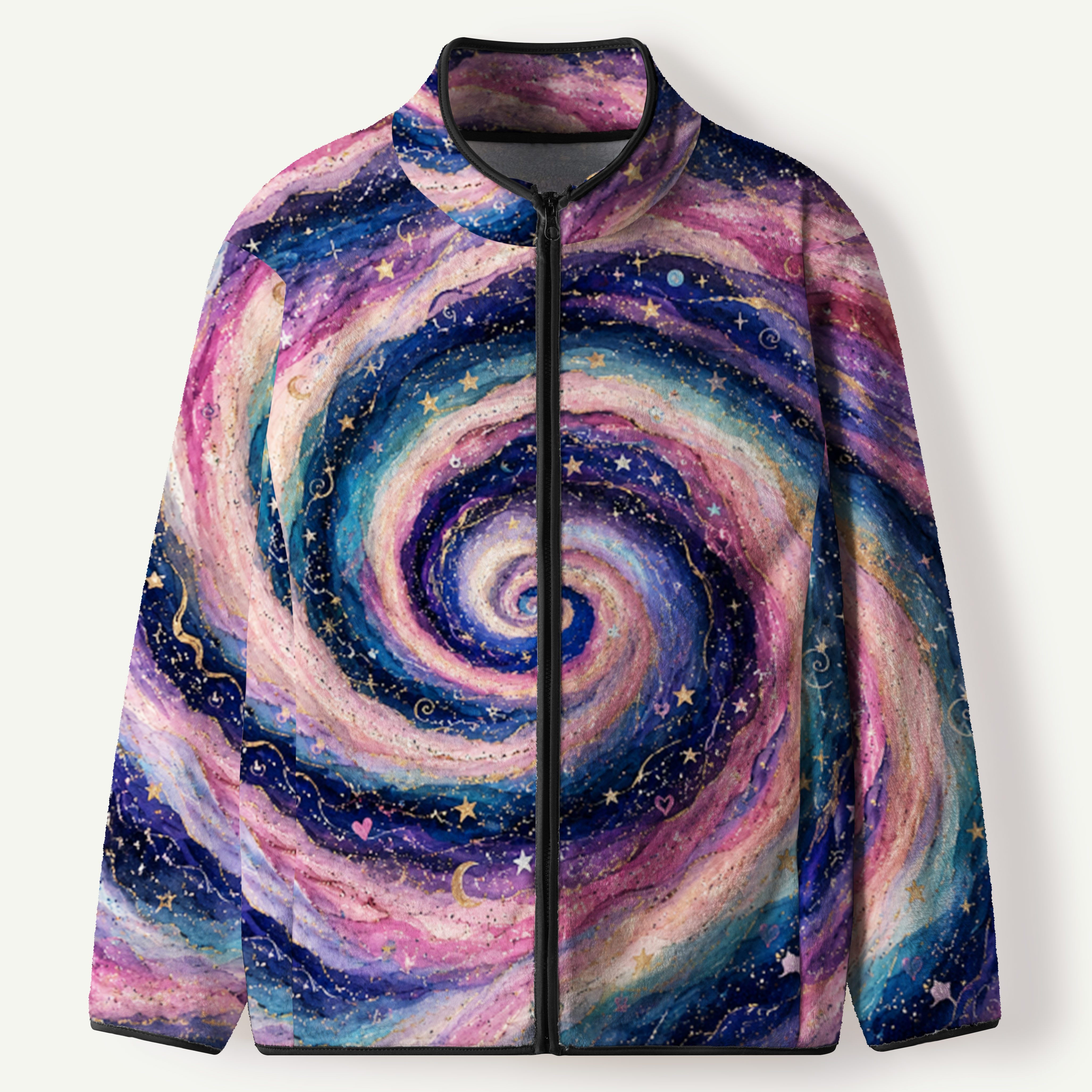 Pink Purple Galaxy Spiral Women's Flannel Zip Front Cardigan