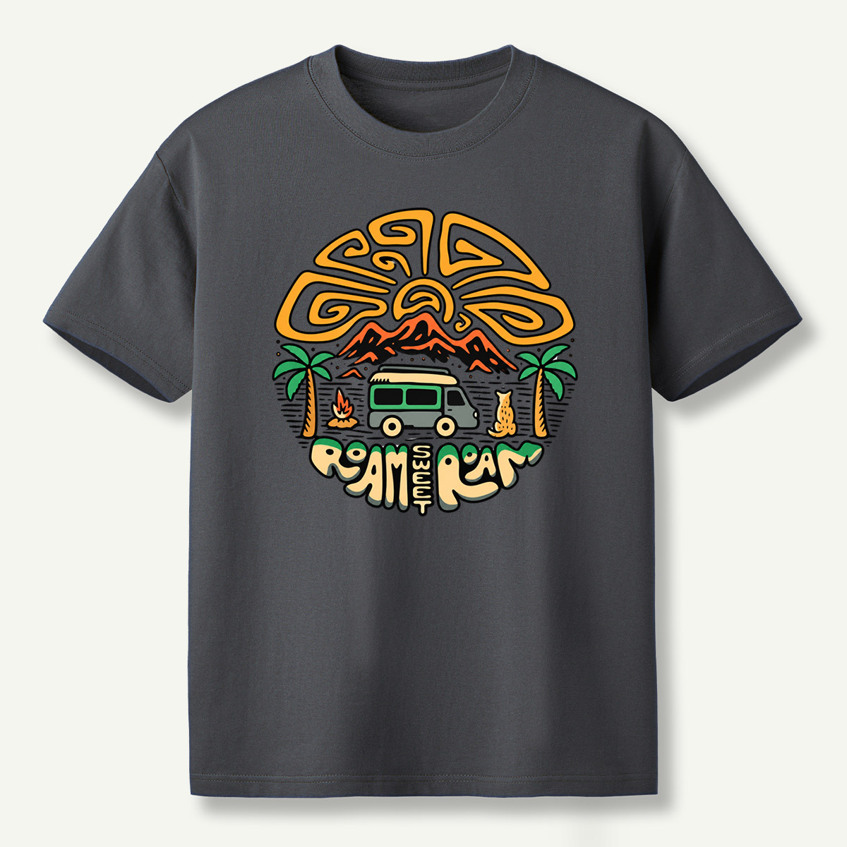 Roam Wild Camper Van Mountain Camping Adventure T-Shirt