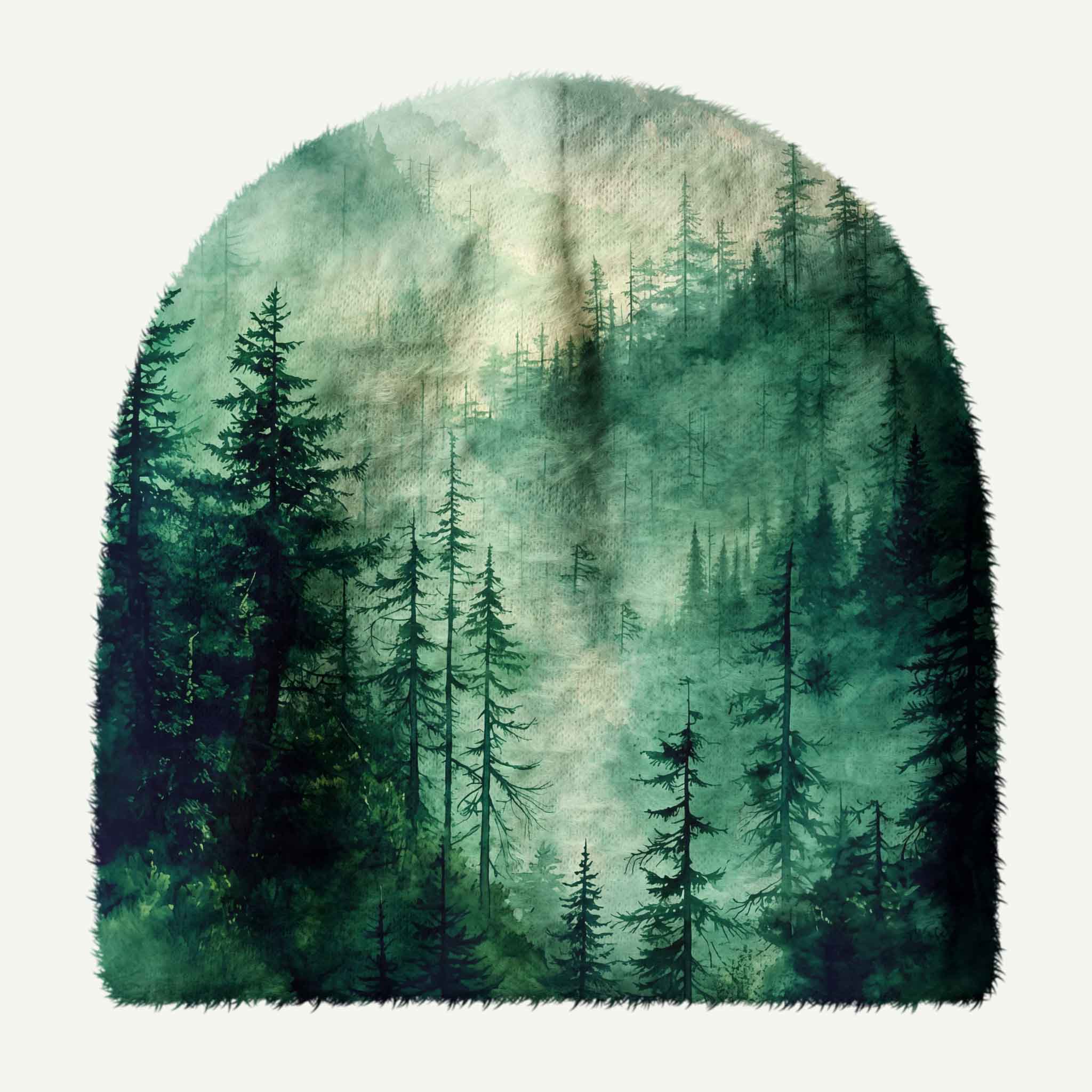 Misty Pine Forest Plush Knit Hat