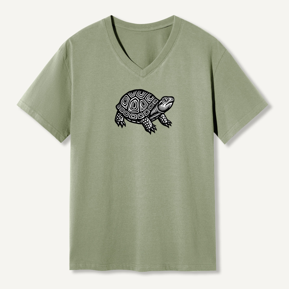 Tribal Geometric Sea Turtle Line Art V-neck T-Shirt