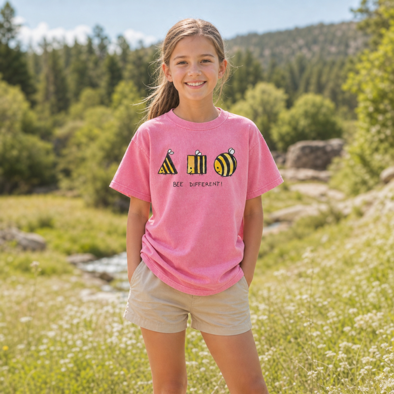 Bee Different Cute Bumblebee Kids Washed T-Shirt