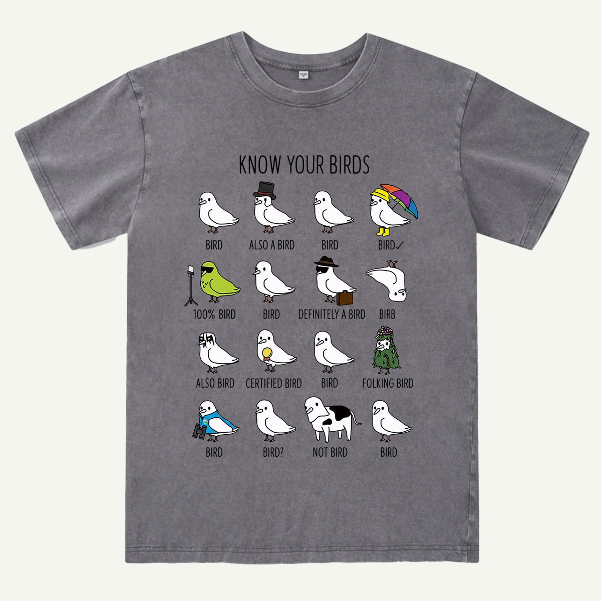 Know Your Birds Bird Chart Washed T-Shirt