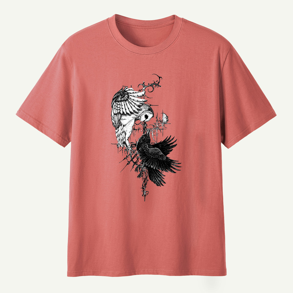 Raven And Wildflowers Gothic Botanical T-Shirt