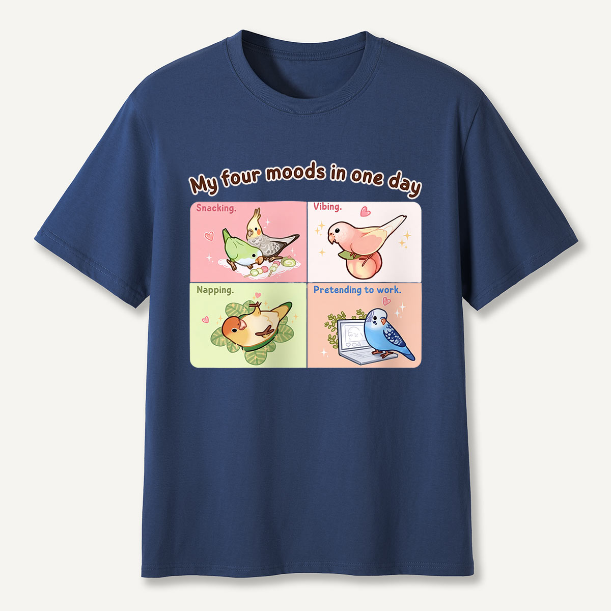 My Four Moods in One Day Cute Bird Cartoon T-Shirt