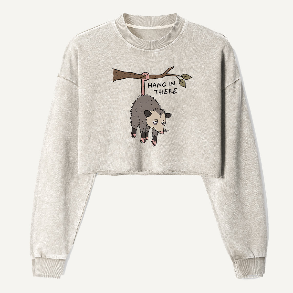 Born To Freak Hanging Opossum Women's Washed Cropped Sweatshirt