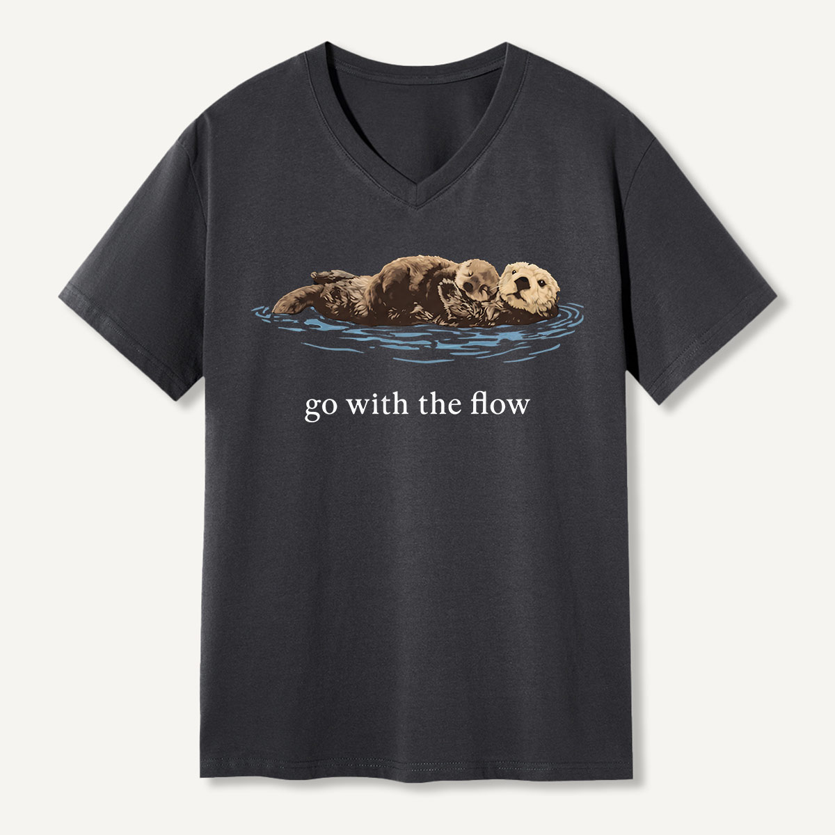 Go With The Flow Sea Otter Wildlife Nature V-neck T-Shirt
