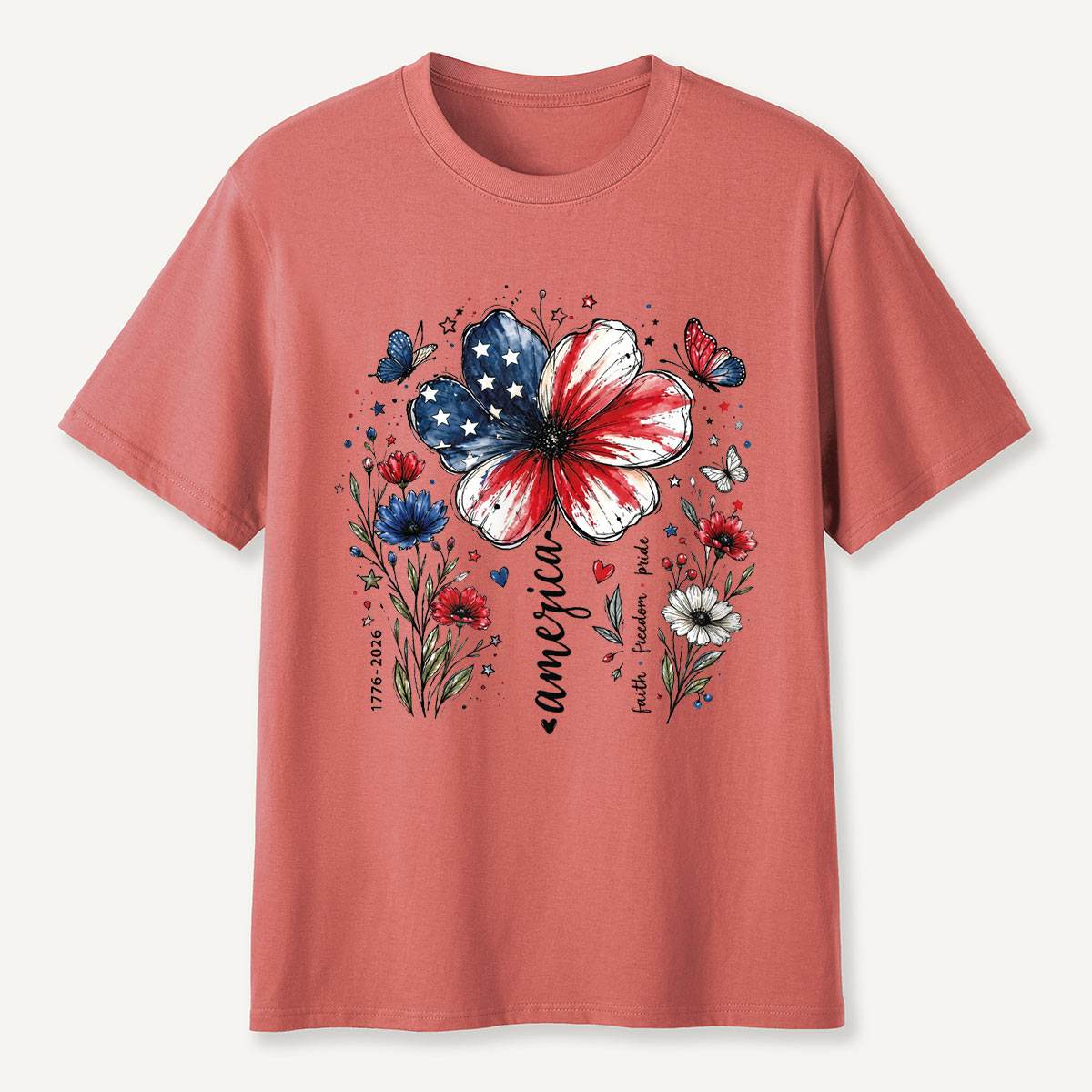 USA 250th Anniversary Floral T-Shirt