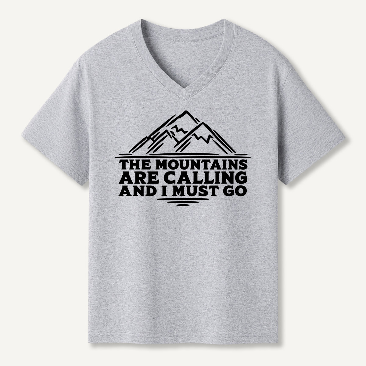 The Mountains Are Calling And I Must Go Minimal Mountain Line Art V-neck T-Shirt