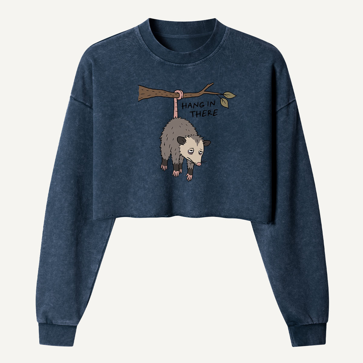 Born To Freak Hanging Opossum Women's Washed Cropped Sweatshirt