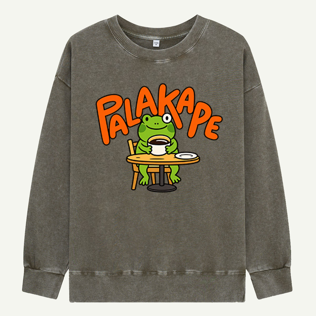 Palakape Funny Coffee Frog Graphic Washed Sweatshirts