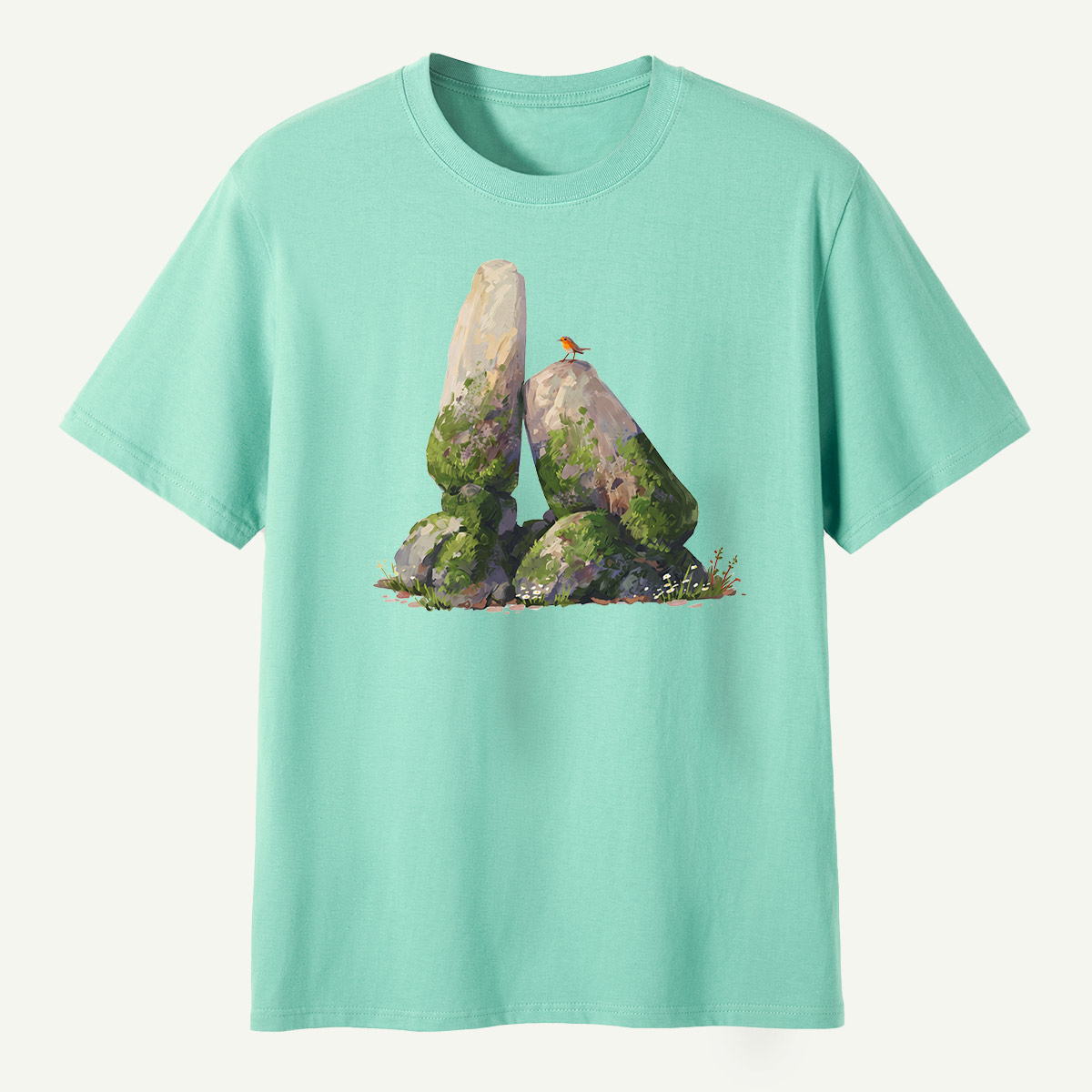 Mossy Standing Stones Woodland Scene T-Shirt