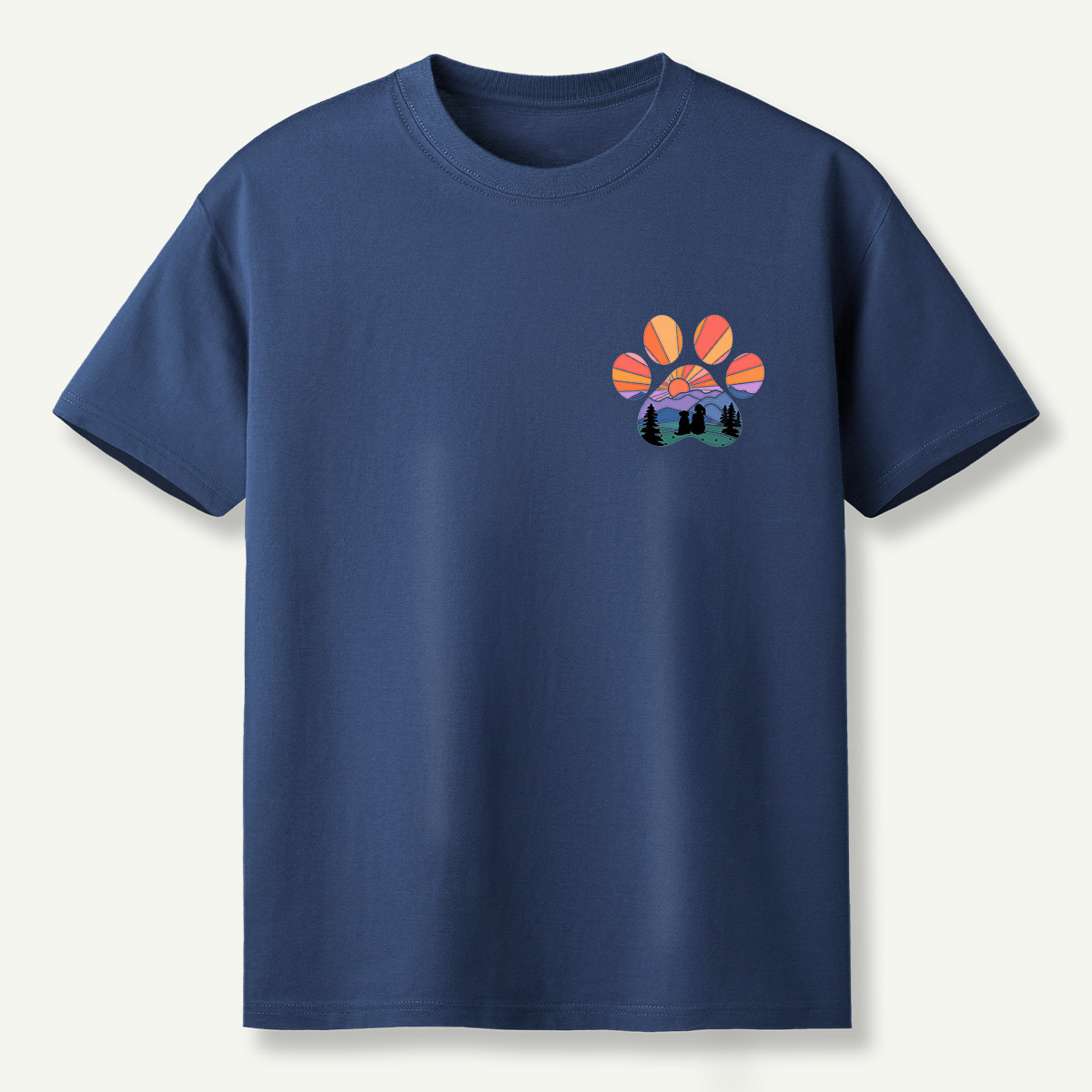 Dog Mountain Sunset Forest Paw Print T-Shirt